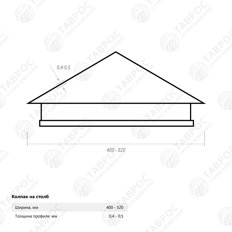 Колпак на столб Zn 520*400