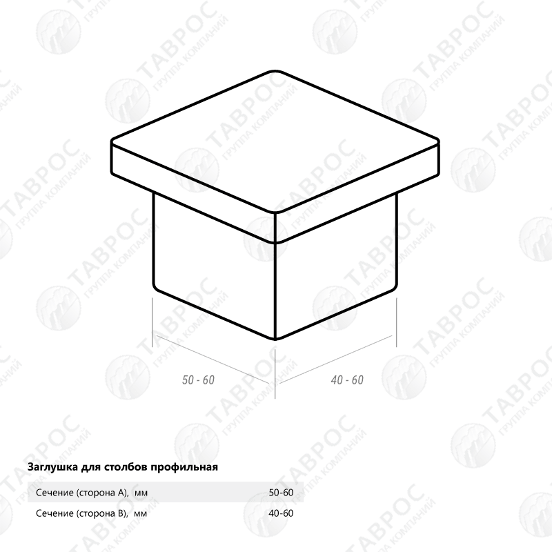 Пластиковые заглушки для столбов (профильные) 40x20 мм