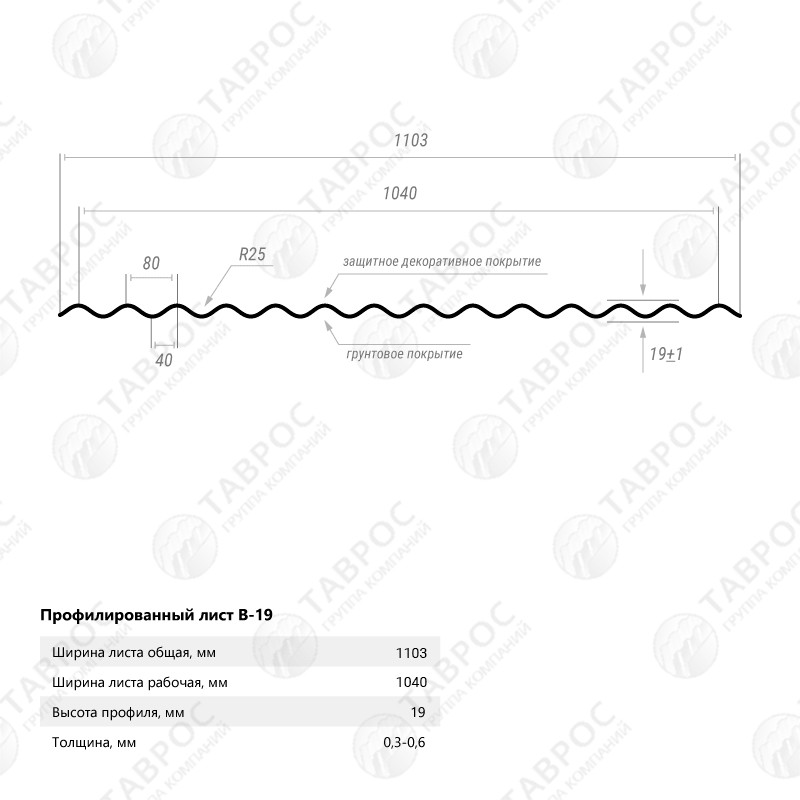 Гофрированный лист В-19 Гладкий полиэстер RAL 7024 (Мокрый асфальт) 1500*1103*0,5 двусторонний