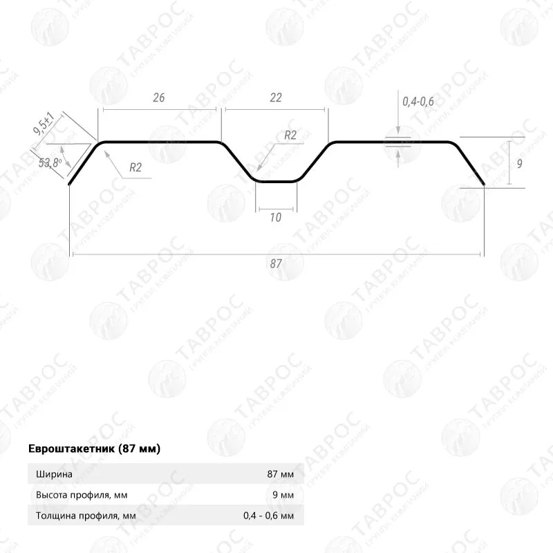 Металлический штакетник Гладкий полиэстер RAL 7004 (Серый) 3000*87*0,4 односторонний Фигурный