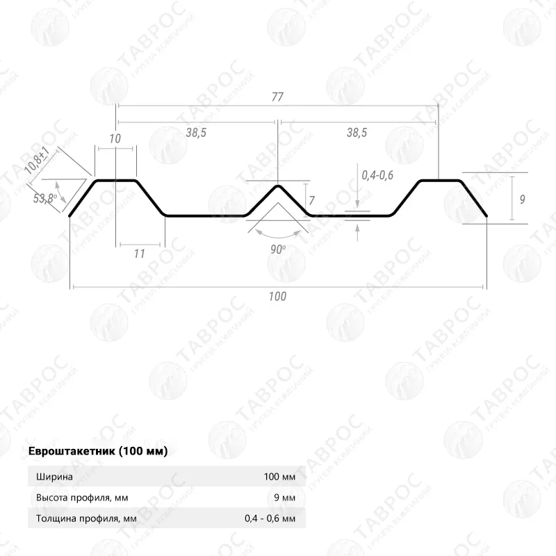 Металлический штакетник Гладкий полиэстер RAL 7004 (Серый) 2000*100*0,45 односторонний Прямой