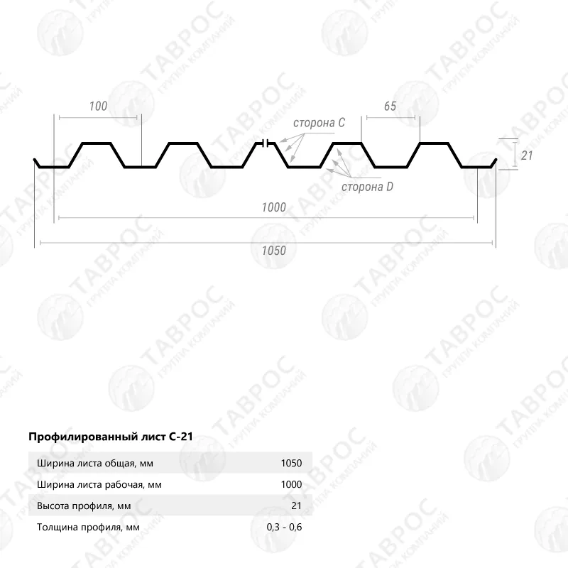 Профнастил С-21 Гладкий полиэстер RAL 9003 (Белый) 3000*1050*0,5 двухсторонний