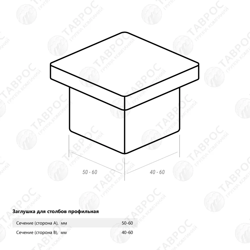 Пластиковые заглушки для столбов (профильные) 50x50 мм